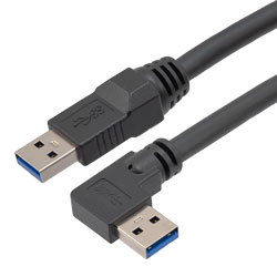 高柔性拖链级USB3.0线缆组件，A型公头至直角左出线A型公头，28/26/22AWG，UL20276, VW-1阻燃等级PVC护套，黑色，2米的图片