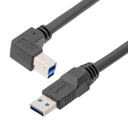 高柔性拖链级USB3.0线缆组件，A型公头至直角左出线B型公头，28/26/22AWG，UL20276, VW-1阻燃等级PVC护套，黑色，2米的图片