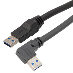 高柔性拖链级USB3.0线缆组件，A型公头至直角右出线A型公头，28/26/22AWG，UL20276, VW-1阻燃等级PVC护套，黑色，0.5米的图片