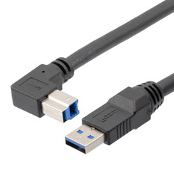 高柔性拖链级USB3.0线缆组件，A型公头至直角上出线B型公头，28/26/22AWG，UL20276, VW-1阻燃等级PVC护套，黑色，1米的图片