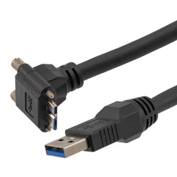 高柔性拖链级USB3.0线缆组件，A型公头至直角上出线Micro-B型公头，带机器视觉锁紧螺丝， VW-1阻燃等级PVC护套，黑色，2米的图片