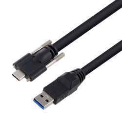 高柔性拖链级USB3.0线缆组件，A型公头至带机器视觉翼形螺丝的C型公头， 28/26/22AWG，VW-1阻燃等级PVC护套，黑色，2.5米的图片