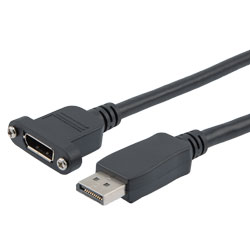 DisplayPort数字线缆组件，支持DisplayPort 2.0规定的16K与HDR，公头/面板安装型母头，PVC护套，黑，0.5米的图片