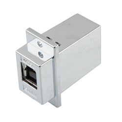 ECF法兰面板安装式USB3.0高保持力转接头/耦合器，B型母头至A型母头，镀铬屏蔽ABS，银的图片