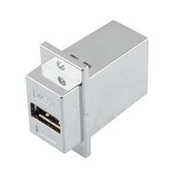 ECF法兰面板安装式USB3.0高保持力转接头/耦合器，A型母头至B型母头，镀铬屏蔽ABS，银的图片