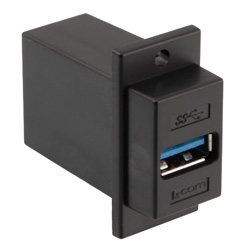 USB3.0转接头/耦合器，ECF法兰式接线板安装，A型母头/B型母头，ABS外壳，黑色的图片