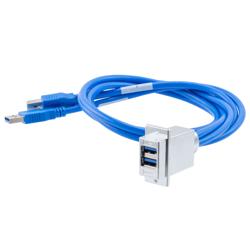USB 3.0双层堆栈式耦合器线缆，ECF法兰面板安装型，2个A型母头至2个A型公头，镀铬屏蔽ABS外壳，0.75米的图片