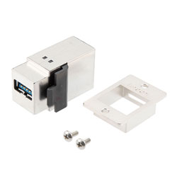 USB 3.0面板安装型耦合器，ECF风格法兰，A型母头/A型母头，不锈钢屏蔽壳ABS主体的图片