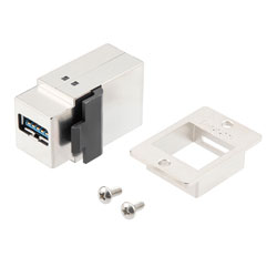 USB 3.0面板安装型耦合器，ECF风格法兰，A型母头/B型母头，不锈钢屏蔽壳ABS主体的图片