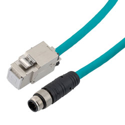 超5类M12 4针D编码SF/UTP工业级拖链线缆，M12公头/RJ45母头，1米的图片