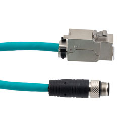 超5类M12 4针D编码SF/UTP工业级拖链线缆，M12公头/RJ45母头，1米的图片
