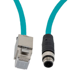 超5类M12 4针D编码SF/UTP工业级拖链线缆，M12公头/RJ45母头，1米的图片