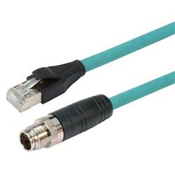 超6类M12 8针X编码SF/UTP工业级拖链线缆，M12公头/RJ45，1米的图片