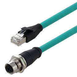 超6类M12 8针X编码SF/UTP工业级拖链线缆，面板安装型M12母头/RJ45公头，3米的图片