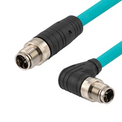 超6类M12 8针X编码SF/UTP工业级拖链线缆，90°直角型M12公头/M12公头，0.5米的图片