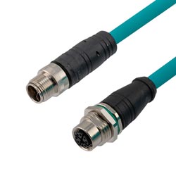超6类M12 8针X编码SF/UTP工业级拖链线缆，M12公头/M12面板安装式母头，15米的图片