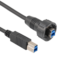 防水USB 3.0电缆组件，IP67 B公插头到标准B公插头，30 / 24AWG，PVC，黑色，0.75米的图片