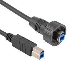 防水USB 3.0电缆组件，IP67 B公插头到标准B公插头，30 / 24AWG，PVC，黑色，1.5米的图片