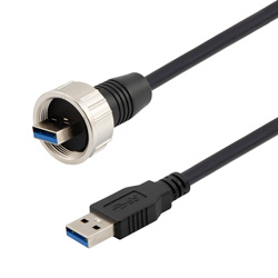 防水型USB3.0线缆组件，IP67金属A型公头/标准A型公头，30/24AWG，PVC黑色护套，1.5米的图片
