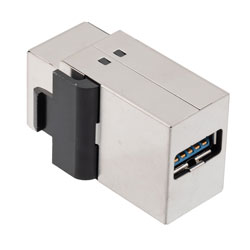 USB 3.0 Keystone型耦合器，直列馈通式，不锈钢外壳ABS主体，屏蔽，A型母头/A型母头，银色的图片