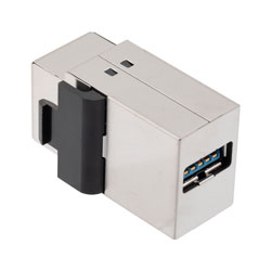 USB 3.0 Keystone型耦合器，直列馈通式，不锈钢外壳ABS主体，屏蔽，B型母头/A型母头，银色的图片