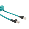 超五类以太网弹簧线组件，90度出线后连接RJ45-RJ45接头，使用F / UTP箔屏蔽 26AWG绞合高柔性工业无卤TPU电缆护套，蓝绿色，长度为3到18英尺的图片