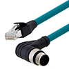 超5类M12 4针D编码SF/UTP工业级拖链线缆，直角M12公头/RJ45公头，2米的图片