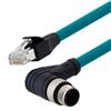 超5类M12 4针D编码SF/UTP工业级拖链线缆，直角M12公头/RJ45公头，3米的图片
