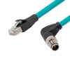 超6类M12 8针X编码SF/UTP工业级拖链线缆，90°直角型M12公头/RJ45公头，0.5米的图片