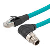 超6类M12 8针X编码SF/UTP工业级拖链线缆，90°直角型M12公头/RJ45公头，1米的图片